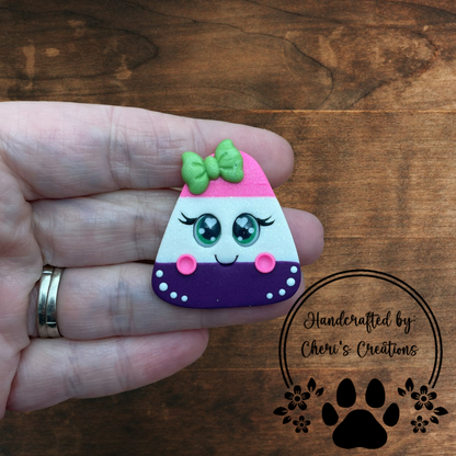 Pink & Purple Candy Corn Bow Center – Handmade Polymer Clay Embellishment