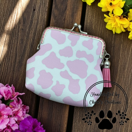 Pastel Pink Cow Spots Coin Purse