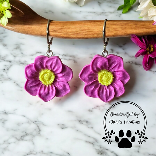 Pink Flower Dangles Polymer Clay Earrings