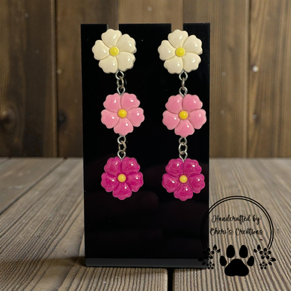 Shades of Pink Flower Dangle Earrings – Handmade Polymer Clay Earrings