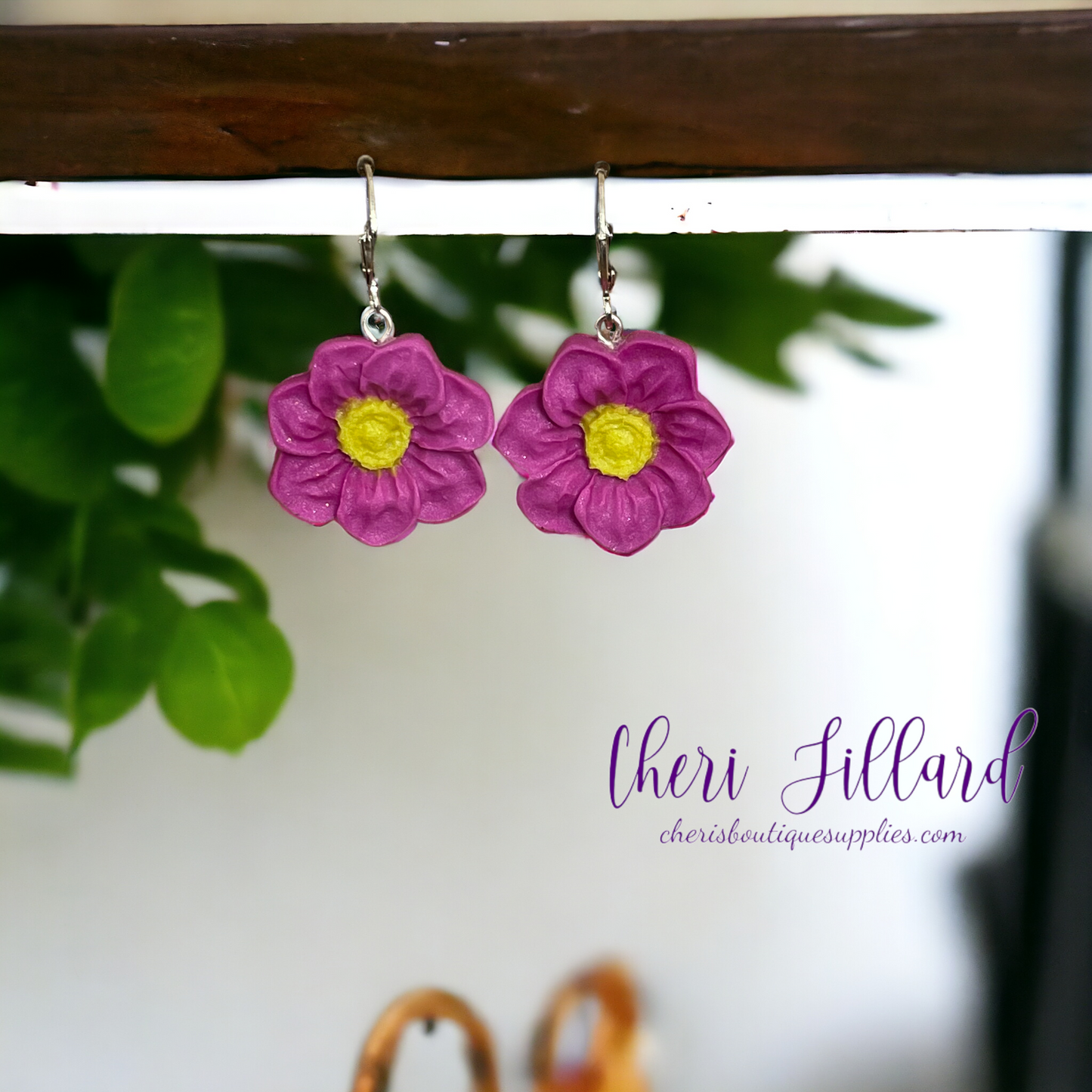 Pink Flower Dangles Polymer Clay Earrings