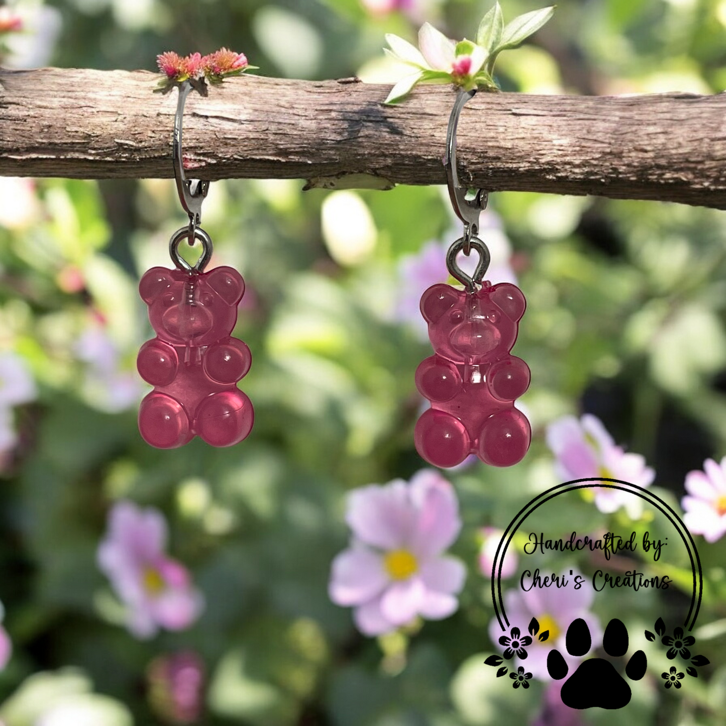 Strawberry Pink Gummy Bears Acrylic Dangle Earrings