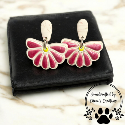 Elegant Pink Half Daisy Polymer Clay Dangle Earrings