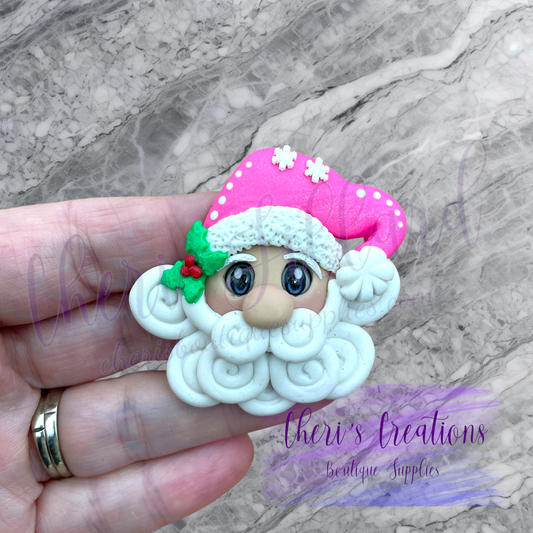 Pink Hat Santa Polymer Clay Embellishment