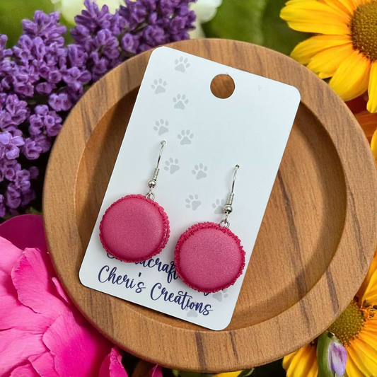 Handmade Pink Macaron Dangle Earrings | Polymer Clay Earrings | Cute Food Jewelry | Kawaii Accessories