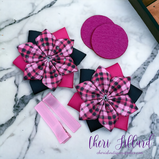 Pink Party Plaid Flower Bow Kit