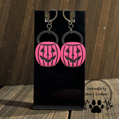 Pink Pumpkin Bucket Dangle Earrings – Handmade Polymer Clay Earrings