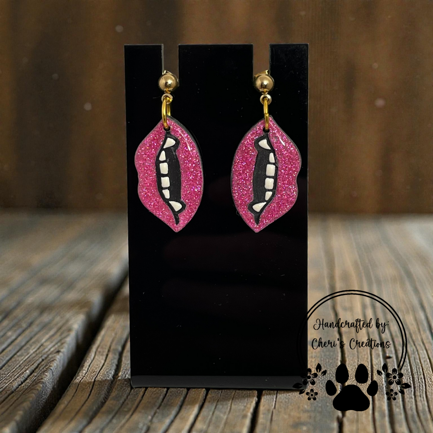 Pink Vampire Lips Dangle Earrings – Handmade Polymer Clay Earrings