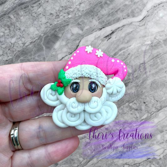 Santa Face with Pink Hat Polymer Clay Embellishment