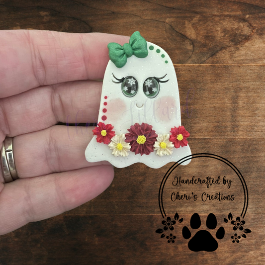Poinsettia Ghost Bow Center – Handmade Polymer Clay Embellishment