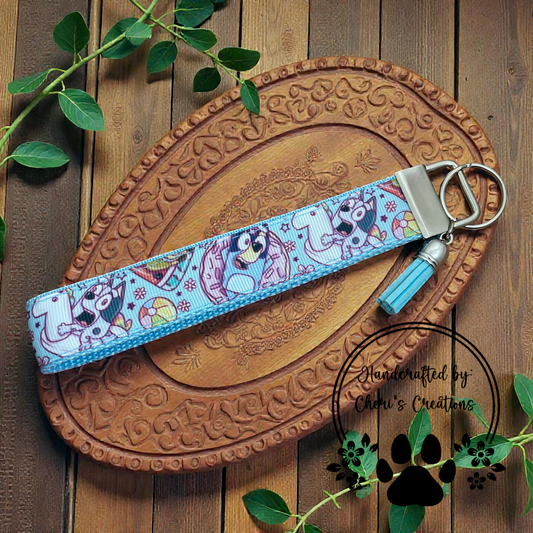 Wristlet Keychain - Pool Party Heeler Pup Key Fob