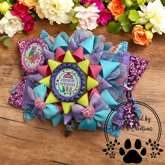 Popsicle Princess Handmade Faux Leather and Ribbon Hairbow