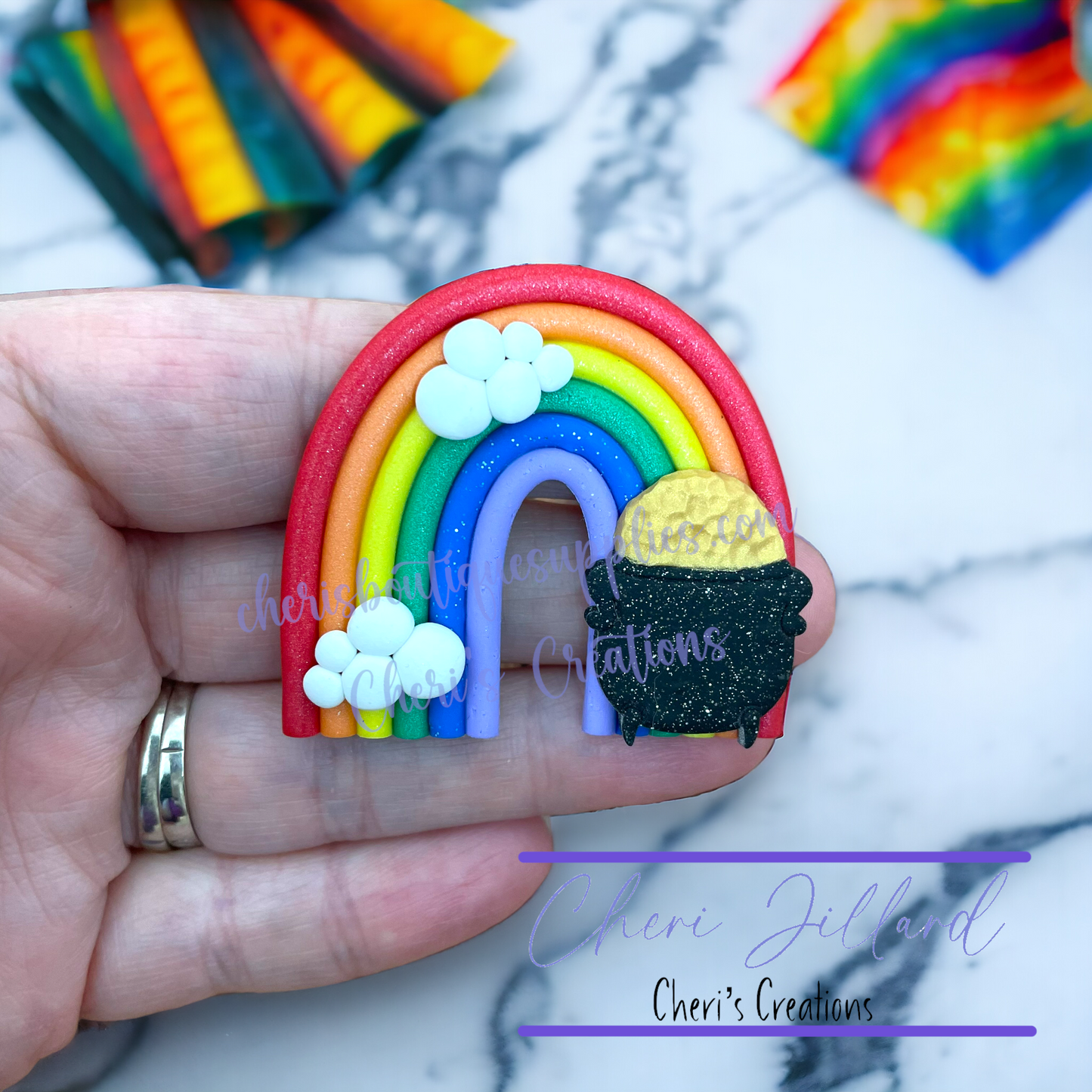 Pot O' Gold Rainbow Polymer Clay Embellishment