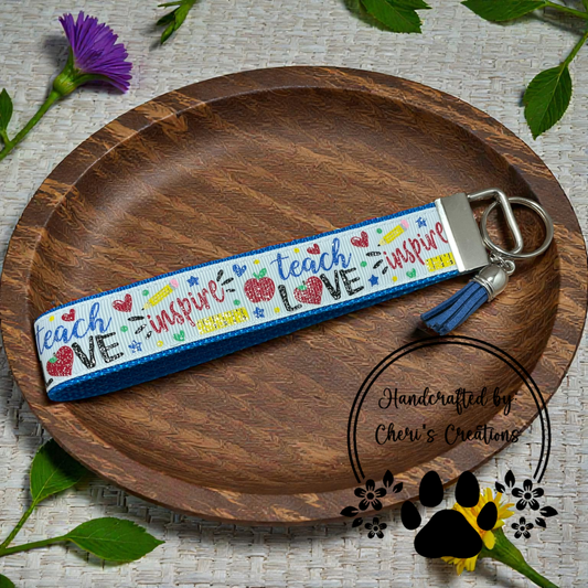 Wristlet Keychain - Primary Teach Love Inspire Key Fob