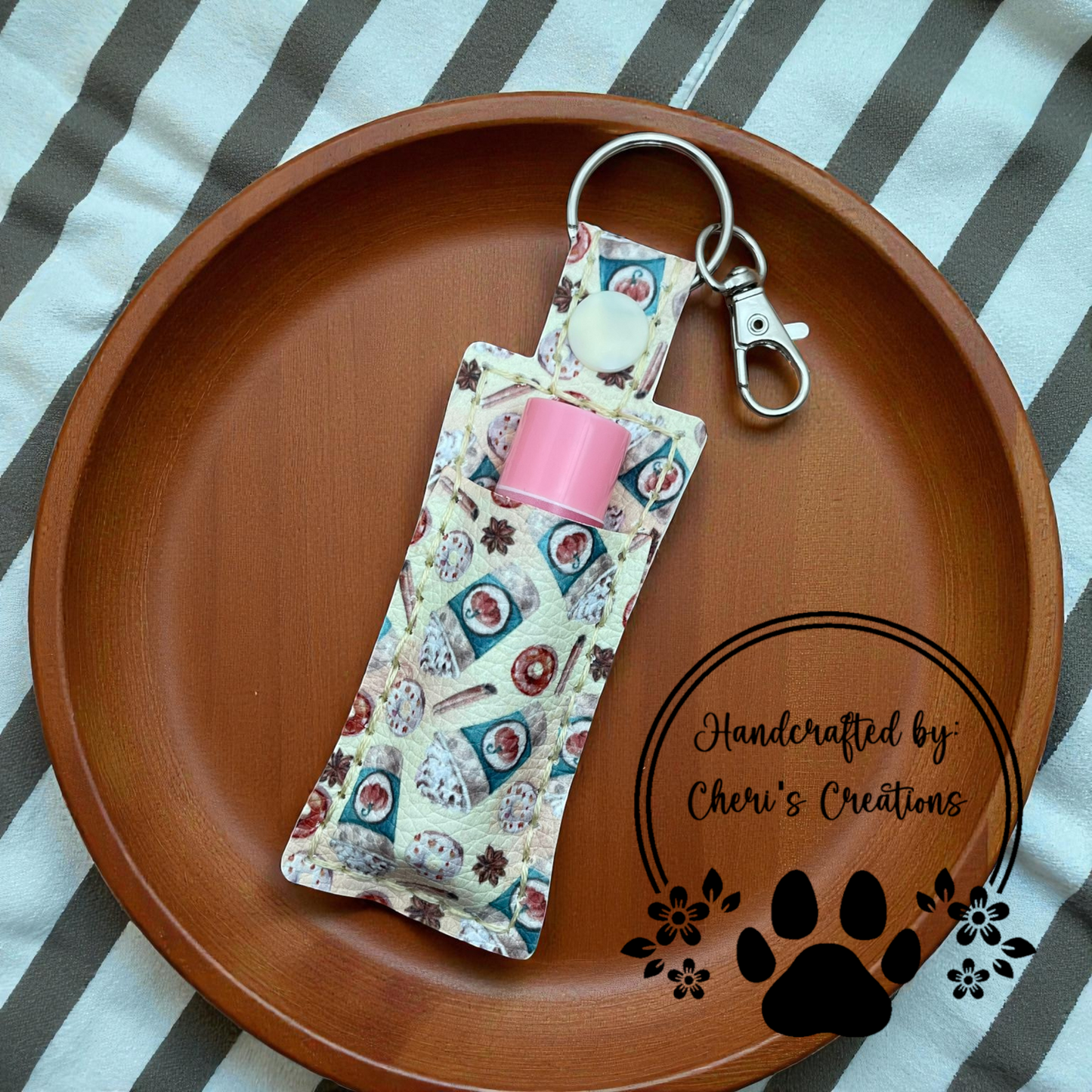 Chapstick Keychain - Pumpkin Spice Lip Balm Holder