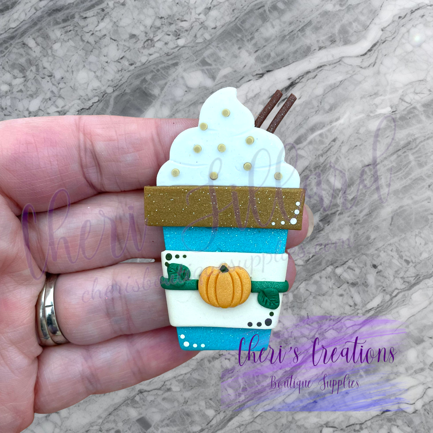 Pumpkin Spice Latte Polymer Clay Embellishment