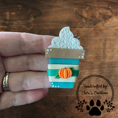 Pumpkin Spice Latte Bow Center – Handmade Polymer Clay Embellishment