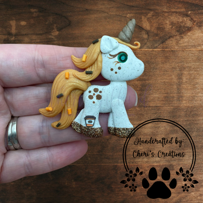 Pumpkin Spice Unicorn Bow Center – Handmade Polymer Clay Embellishment