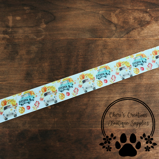 Fall Trucks & Pumpkins Grosgrain Ribbon – 7/8" | Autumn Harvest Ribbon by the Yard | Farmhouse Bow Ribbon by the Yard