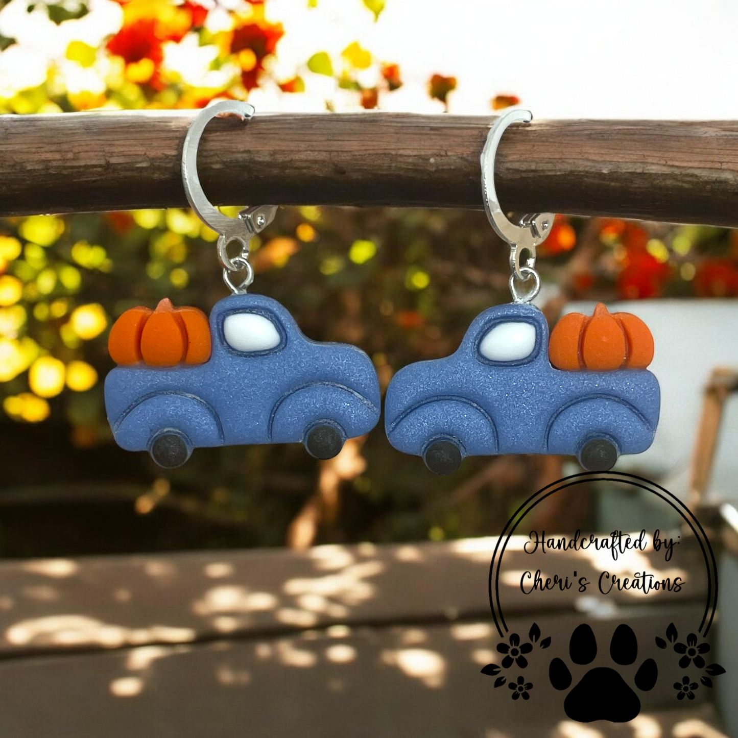 Pumpkin Truck Polymer Clay Dangle Earrings