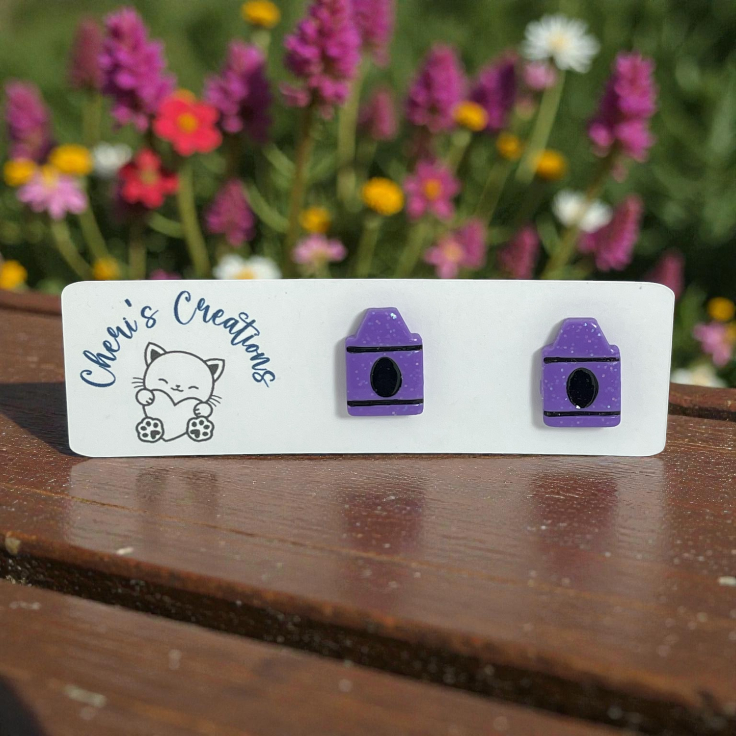 Purple Crayon Studs – Handmade Polymer Clay Earrings