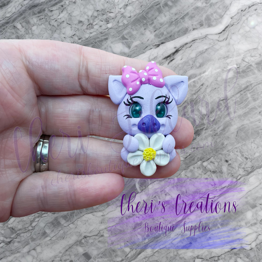 Purple Daisy Piggy Polymer Clay Embellishment