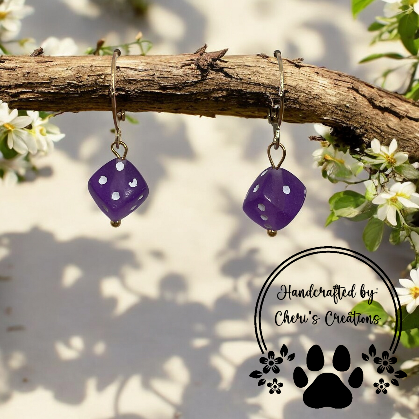 Purple Mini Dice Acrylic Dangle Earrings