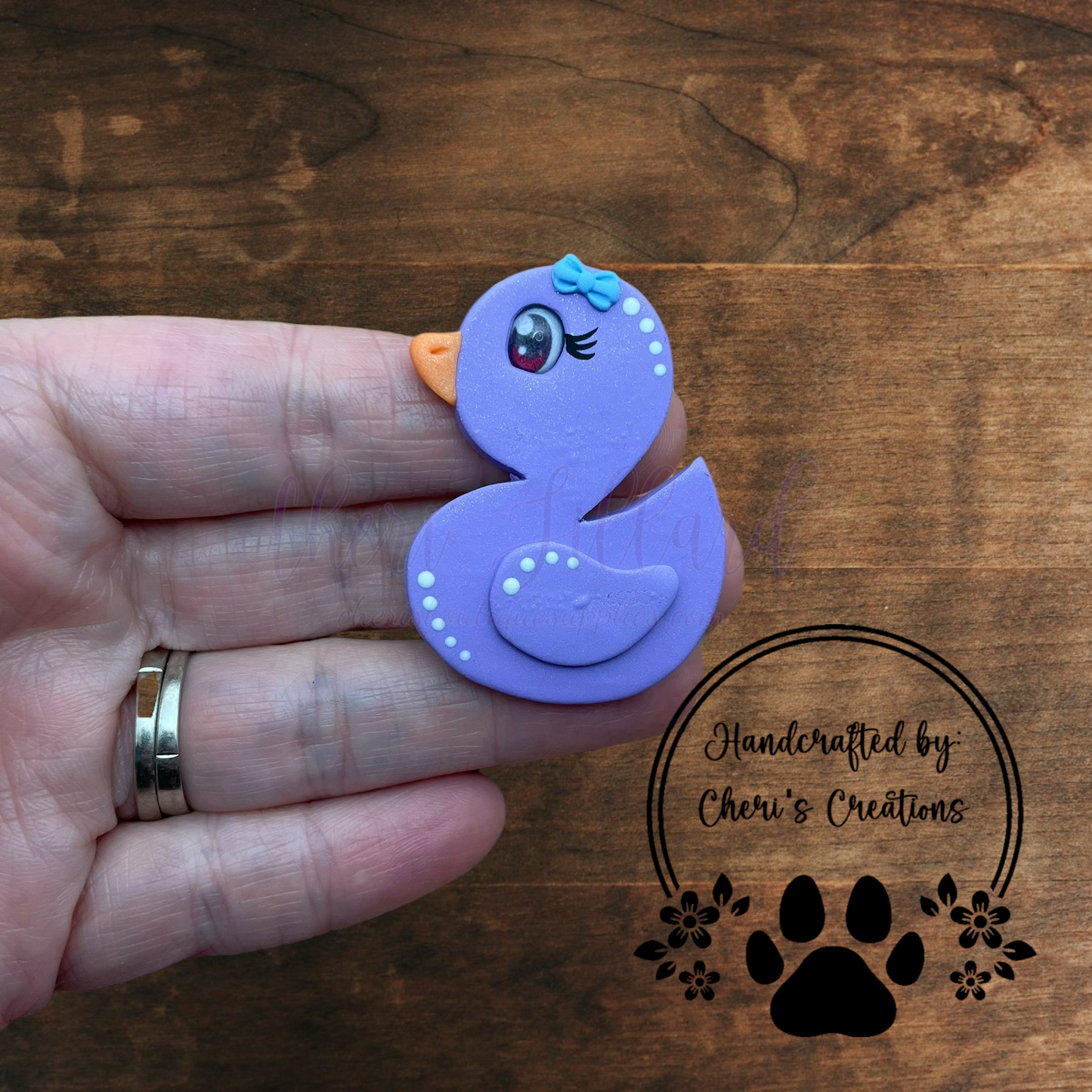 Purple Duck Bow Center – Handmade Polymer Clay Embellishment