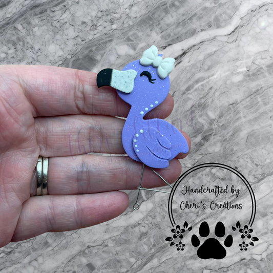 Elegant Purple Flamingo – Handmade Polymer Clay Embellishment for Bow Making, Crafts & DIY Projects