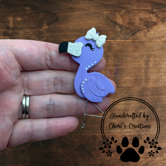 Purple Flamingo Bow Center – Handmade Polymer Clay Embellishment