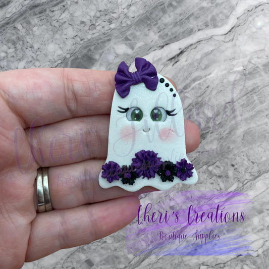 Purple Floral Ghost Polymer Clay Embellishment