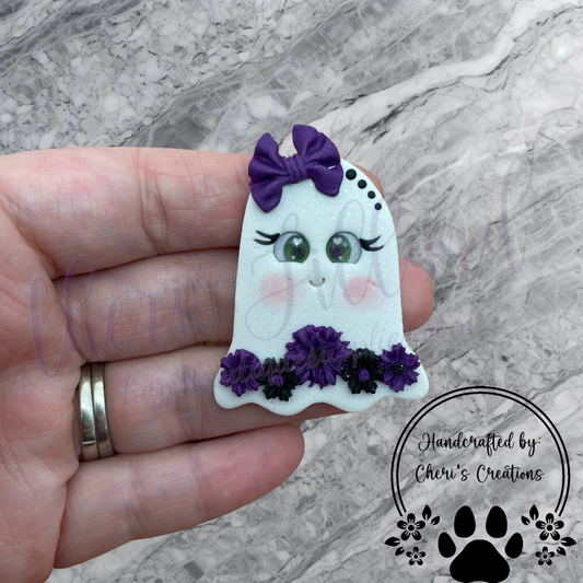 Purple Floral Ghost Polymer Clay Embellishment