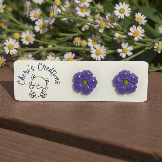 Purple Flower Studs – Handmade Polymer Clay Earrings