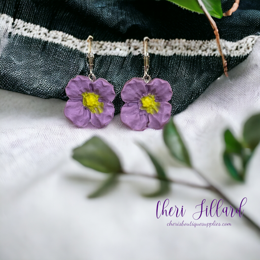 Purple Flower Dangles Polymer Clay Earrings