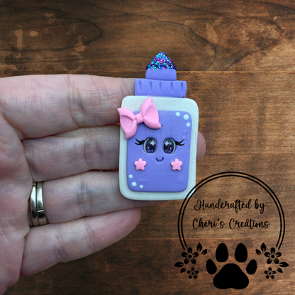 Purple Glitter Glue Bow Center – Handmade Polymer Clay Embellishment