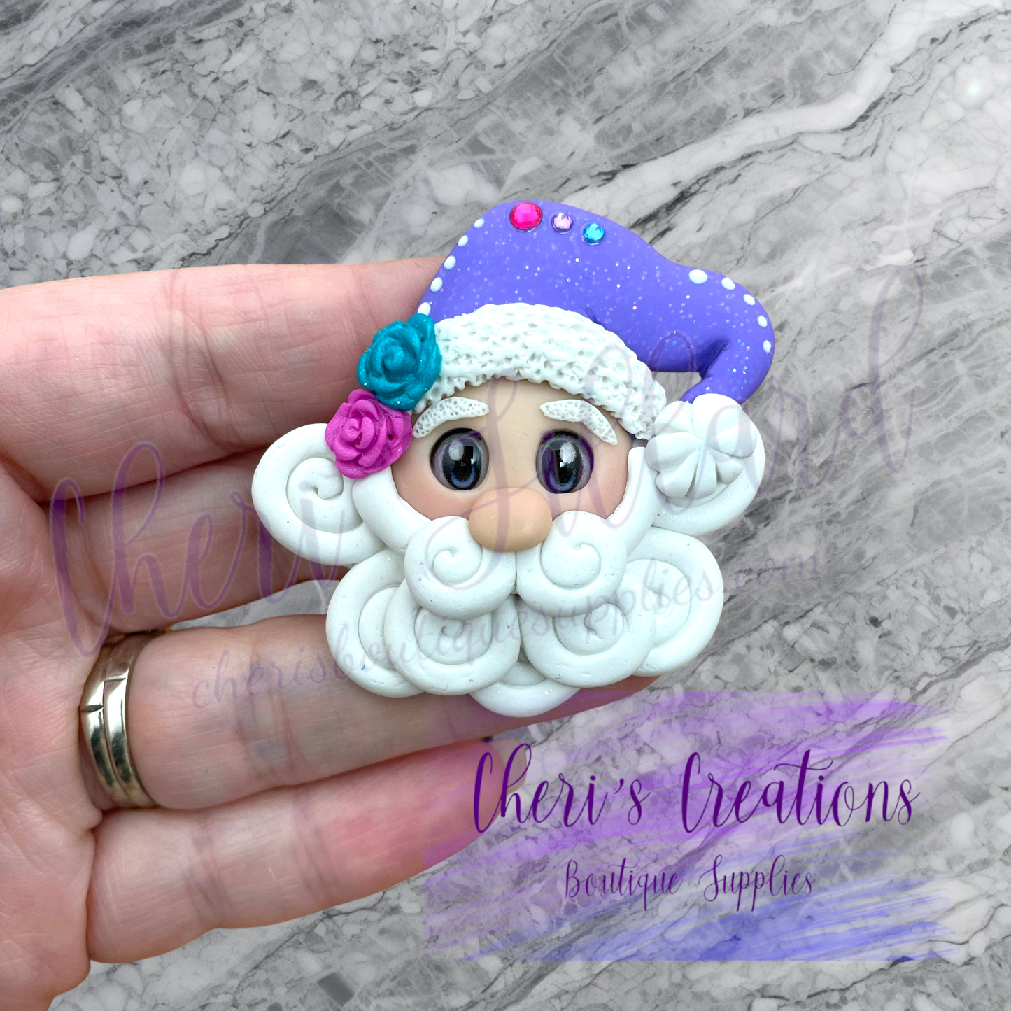 Purple Hat Santa Polymer Clay Embellishment