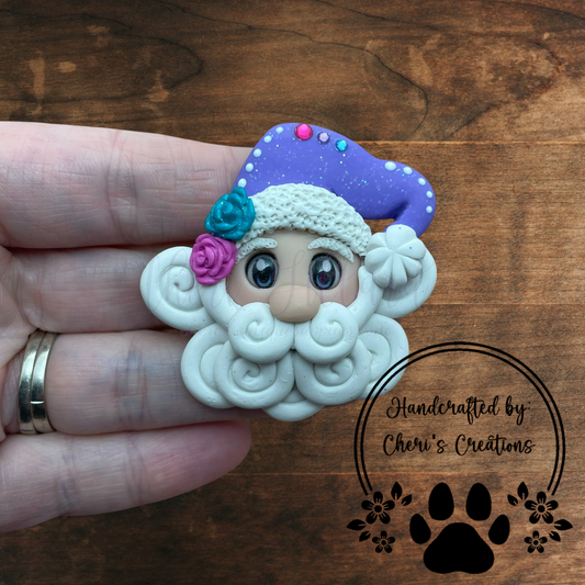 Purple Hat Santa Bow Center – Handmade Polymer Clay Embellishment