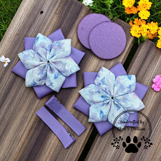 Purple Marble DIY Flower Bow Kit – Handmade Hair Bow Craft Kit with Elegant Swirled Design