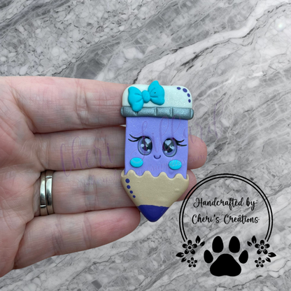 Purple Colored Pencil Bow Center – Handmade Polymer Clay Embellishment