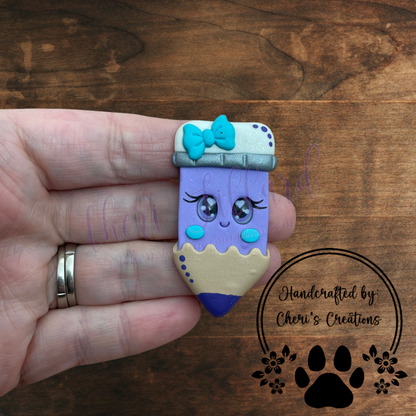 Purple Colored Pencil Bow Center – Handmade Polymer Clay Embellishment