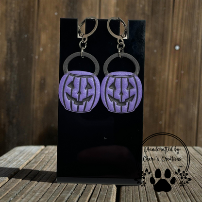 Purple Pumpkin Bucket Dangle Earrings – Handmade Polymer Clay Earrings
