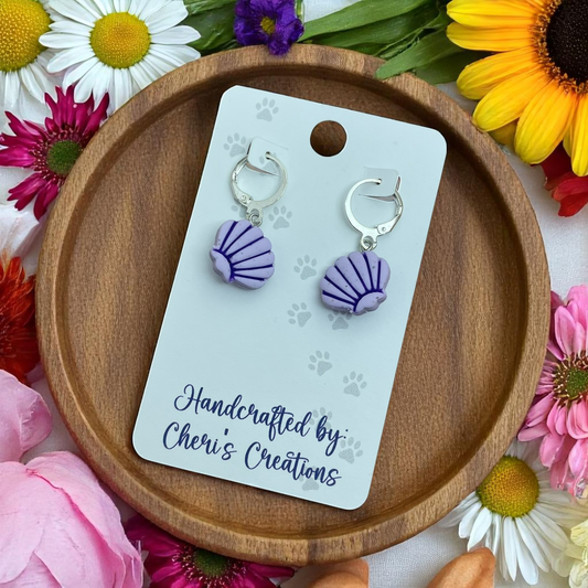 Handmade Pastel Purple Seashell Dangle Earrings | Polymer Clay Earrings | Beach Jewelry | Summer Accessories