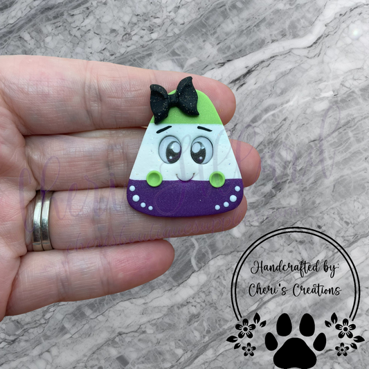 Green & Purple Candy Corn Polymer Clay Embellishment