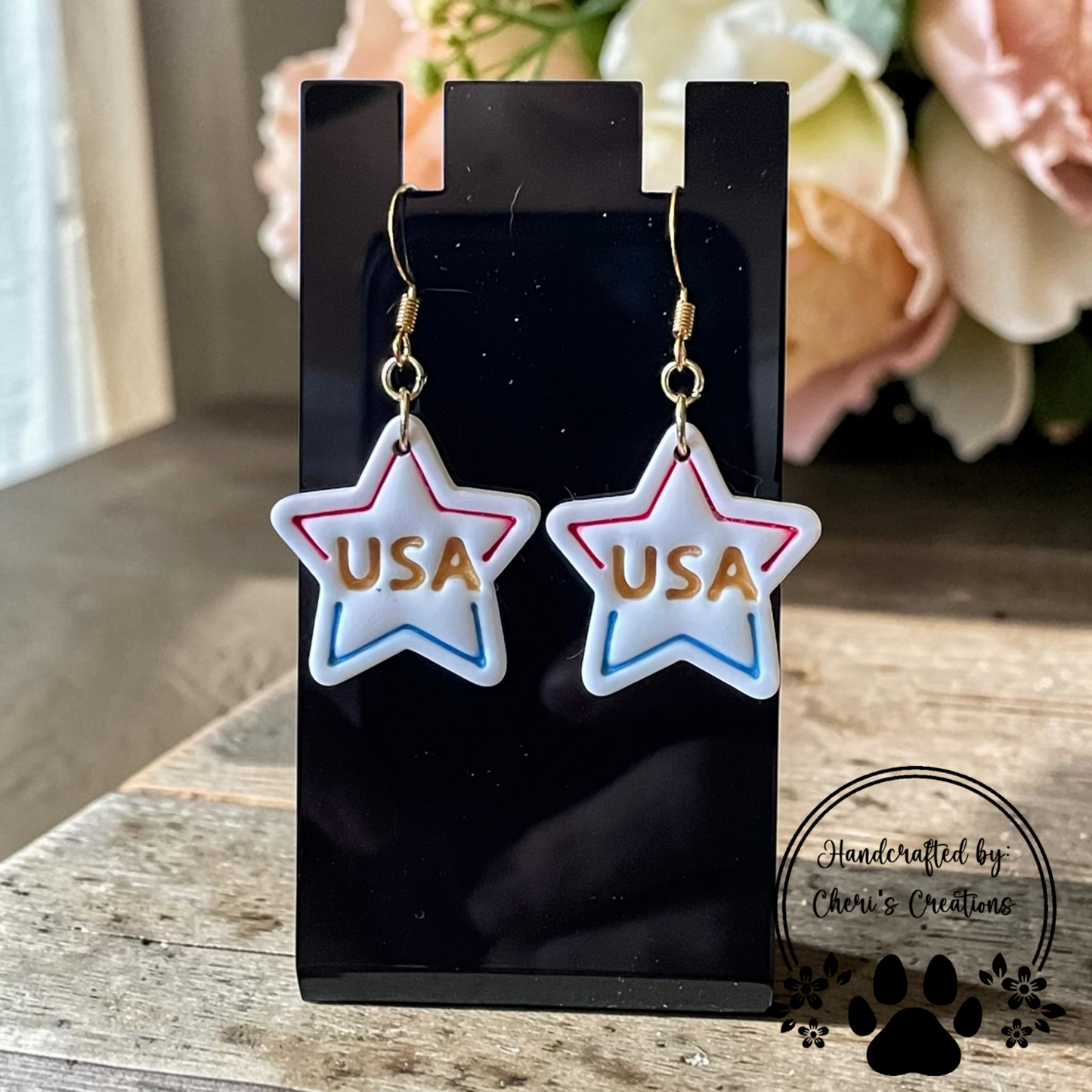 Red, White & Blue USA Star Dangles - Handmade Polymer Clay Earrings