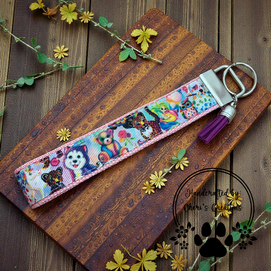 Wristlet Keychain - Rainbow Animals Key Fob