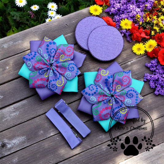 Rainbow Dotted Loops DIY Flower Bow Kit – Bright Grosgrain Ribbon Craft Set for Handmade Hair Accessories
