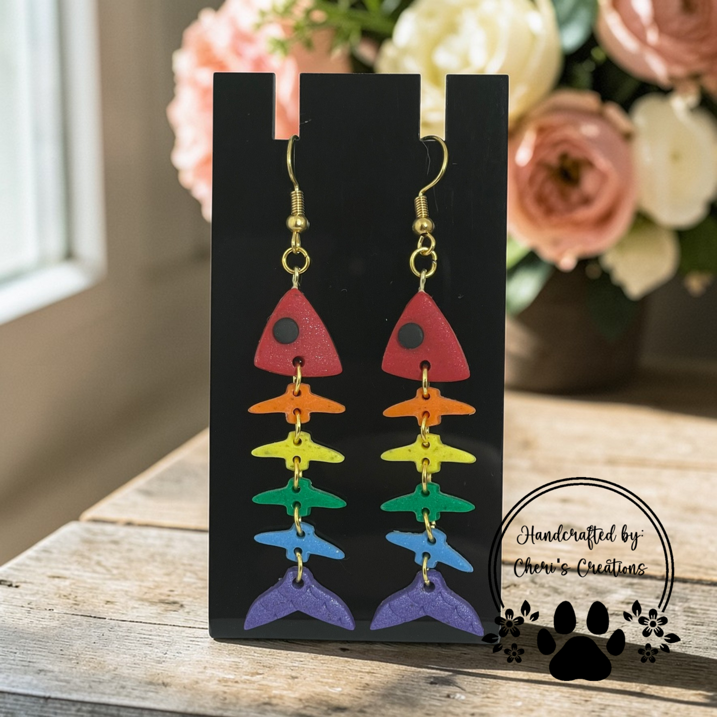 Rainbow Fish Dangles - Handmade Polymer Clay Earrings