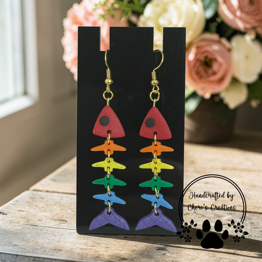 Rainbow Fish Dangles - Handmade Polymer Clay Earrings