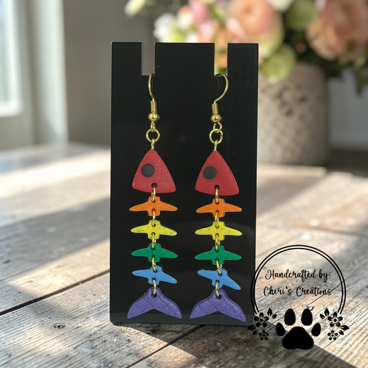 Rainbow Fish Earrings - Handmade Polymer Clay Dangle Earrings