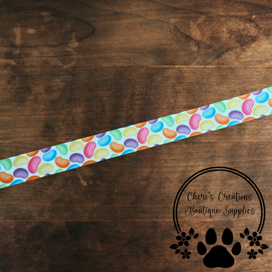 Rainbow Jelly Bean Grosgrain Ribbon – 3/8", 5/8", & 7/8" | Sweet Candy-Themed Craft Ribbon